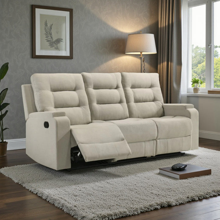 Larkin Manual Recliner Sofa in Fabric Upholstery - Beige