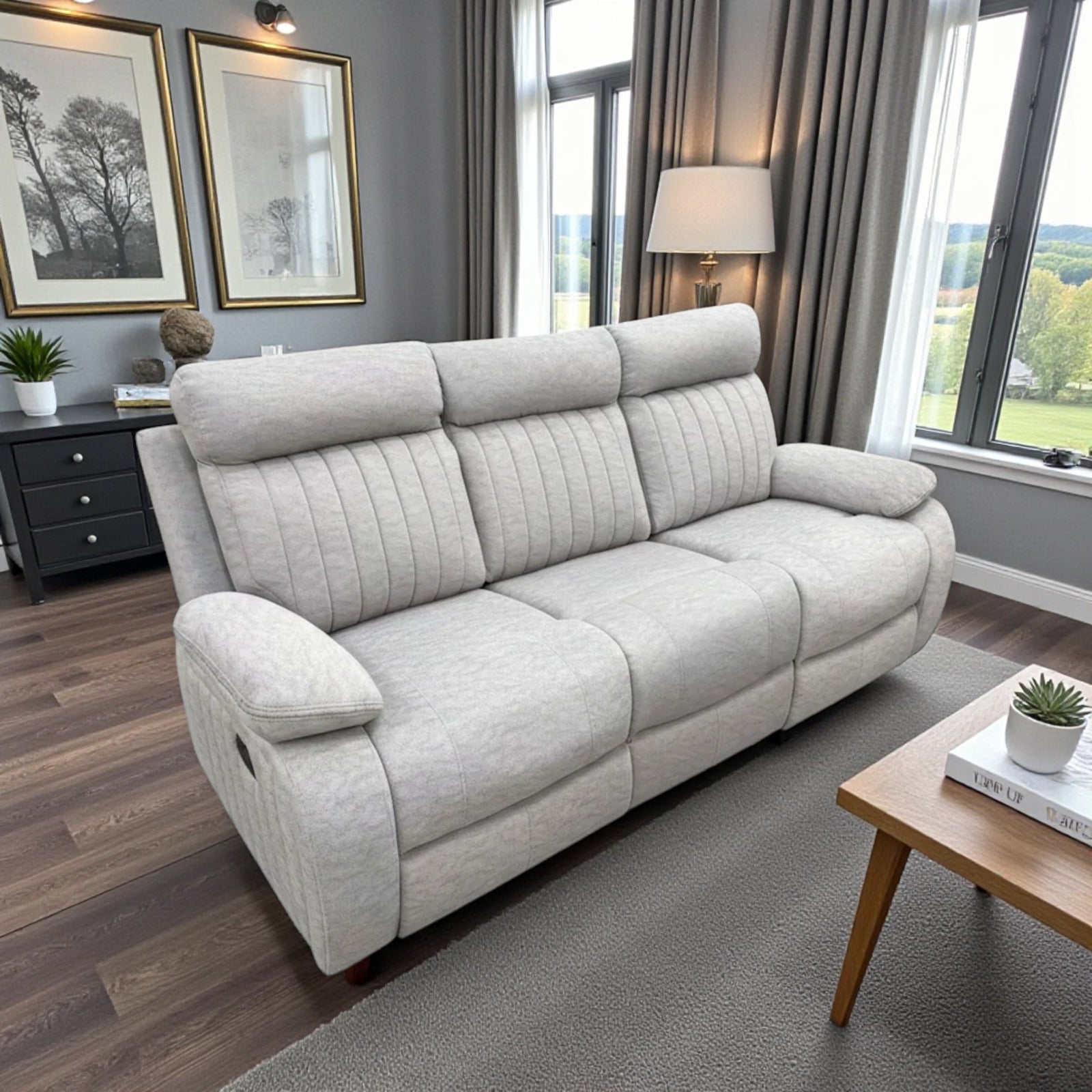 Phantom Manual Recliner Sofa in Fabric Upholstery - Stone - Close-Up Detail