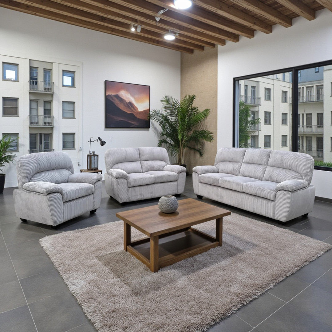 Sterling 3-Piece Stationary Sofa Set In Fabric Upholstery - Light Grey