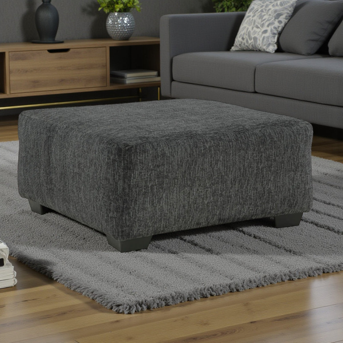 Biddeford Oversized Accent Ottoman In Fabric Upholstery - Shadow - Charcoal - Close-Up Detail