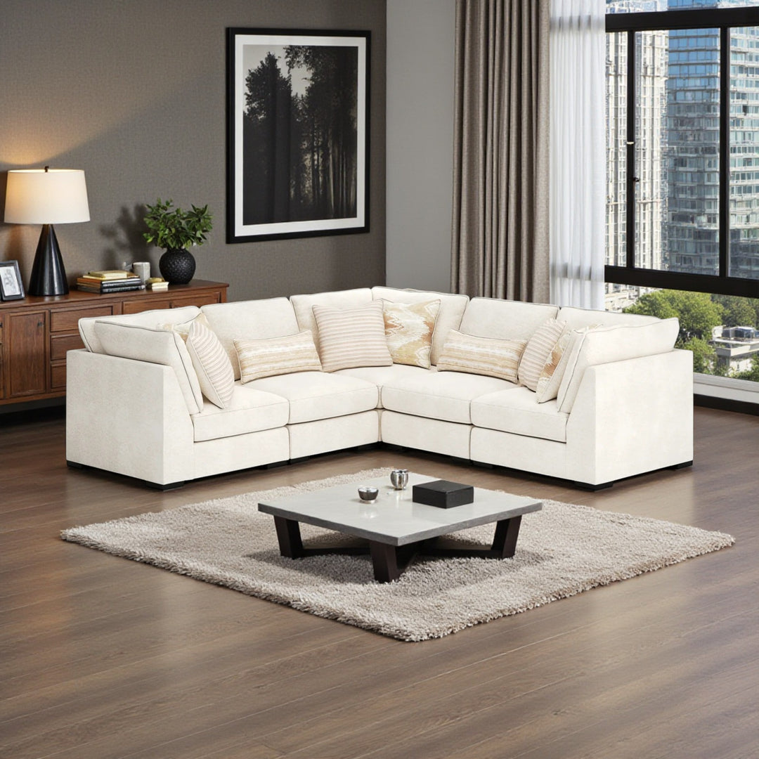 48002S1 Donelson Creek 5-Piece Sectional Sofa In Fabric Upholstery - Vanilla | Benchcraft By Ashley