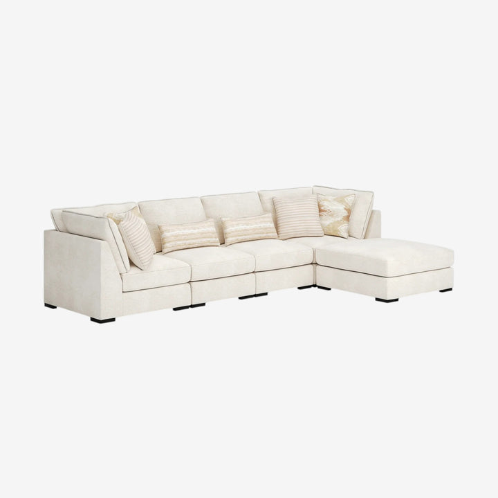 48002U1 Donelson Creek 4-Piece Fabric Sectional Sofa With Ottoman - Vanilla | Benchcraft By Ashley