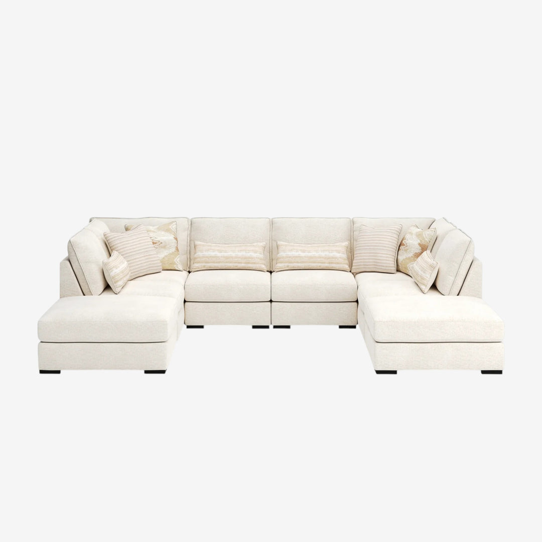 48002U2 Donelson Creek 6-Piece Fabric Sectional Sofa With Dual Ottoman - Vanilla | Benchcraft By Ashley