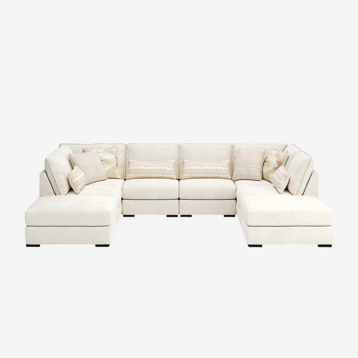 48002U2 Donelson Creek 6-Piece Fabric Sectional Sofa With Dual Ottoman - Vanilla | Benchcraft By Ashley
