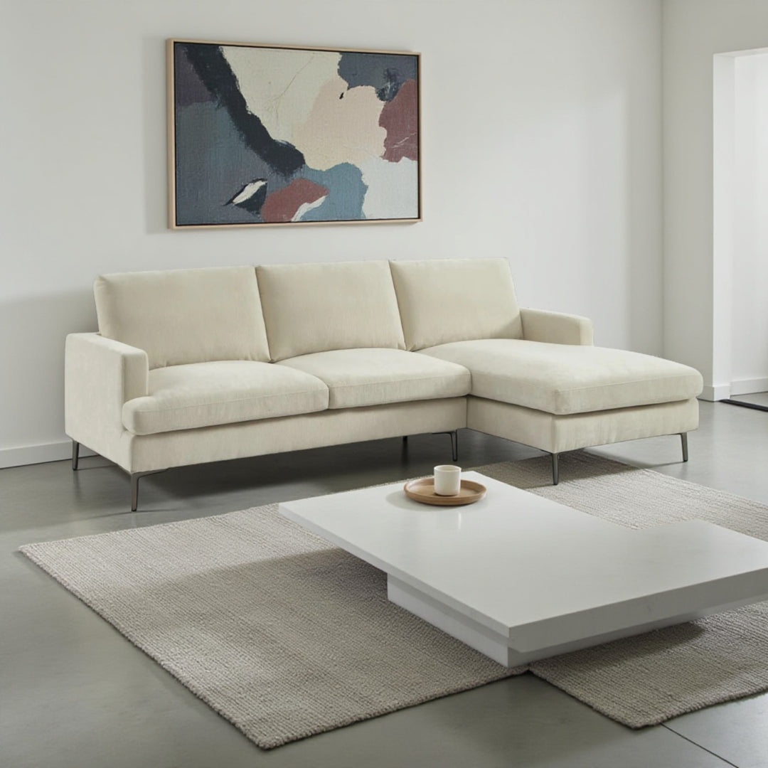 Jenson Fabric Upholstered Sectional Sofa With RHF Chaise Lounge - Beige