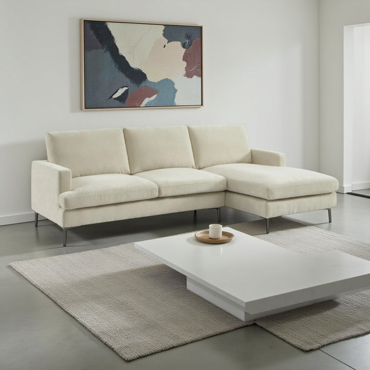 Jenson Fabric Upholstered Sectional Sofa With RHF Chaise Lounge - Beige