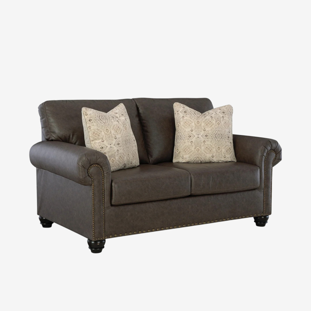 5550335 Roxmere Loveseat In Faux Leather Upholstery - Umber | Benchcraft By Ashley