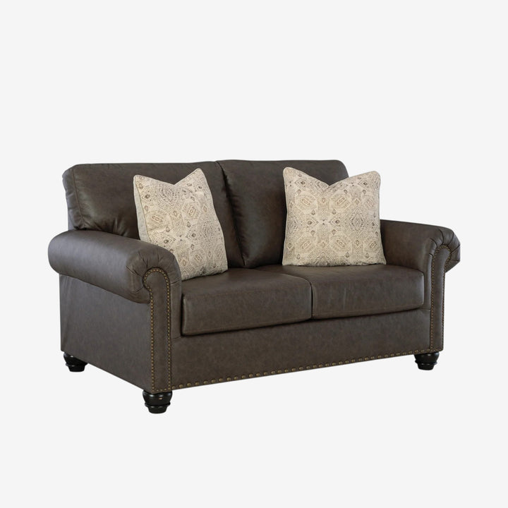 5550335 Roxmere Loveseat In Faux Leather Upholstery - Umber | Benchcraft By Ashley