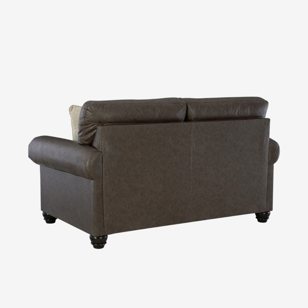5550335 Roxmere Loveseat In Faux Leather Upholstery - Umber | Benchcraft By Ashley