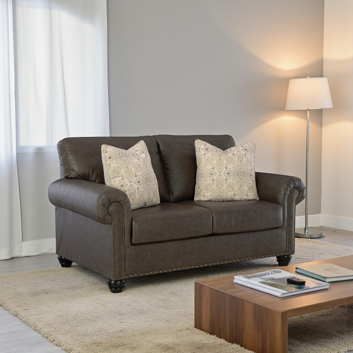 5550335 Roxmere Loveseat In Faux Leather Upholstery - Umber | Benchcraft By Ashley