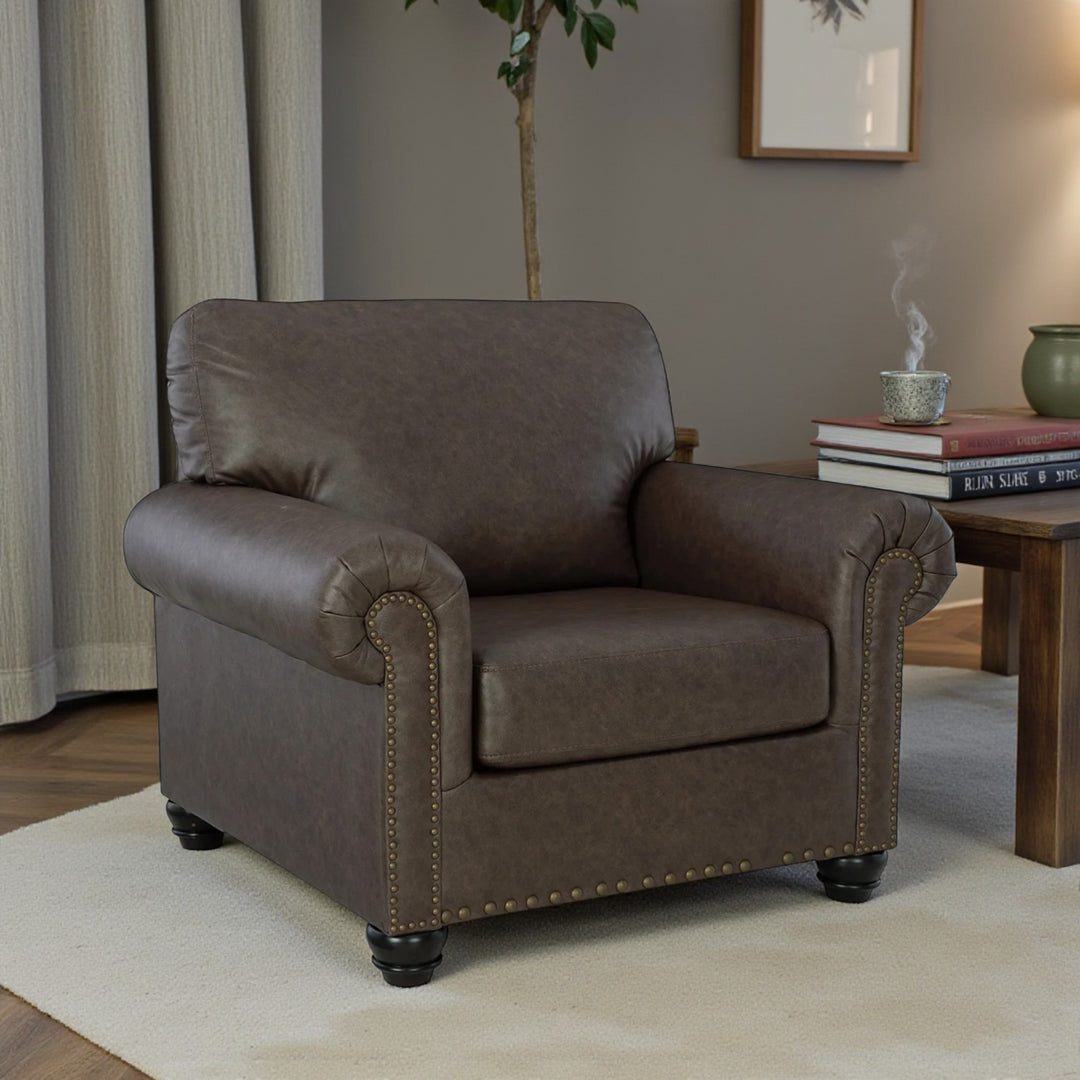 5550320 Roxmere Armchair In Faux Leather Upholstery - Umber | Benchcraft By Ashley