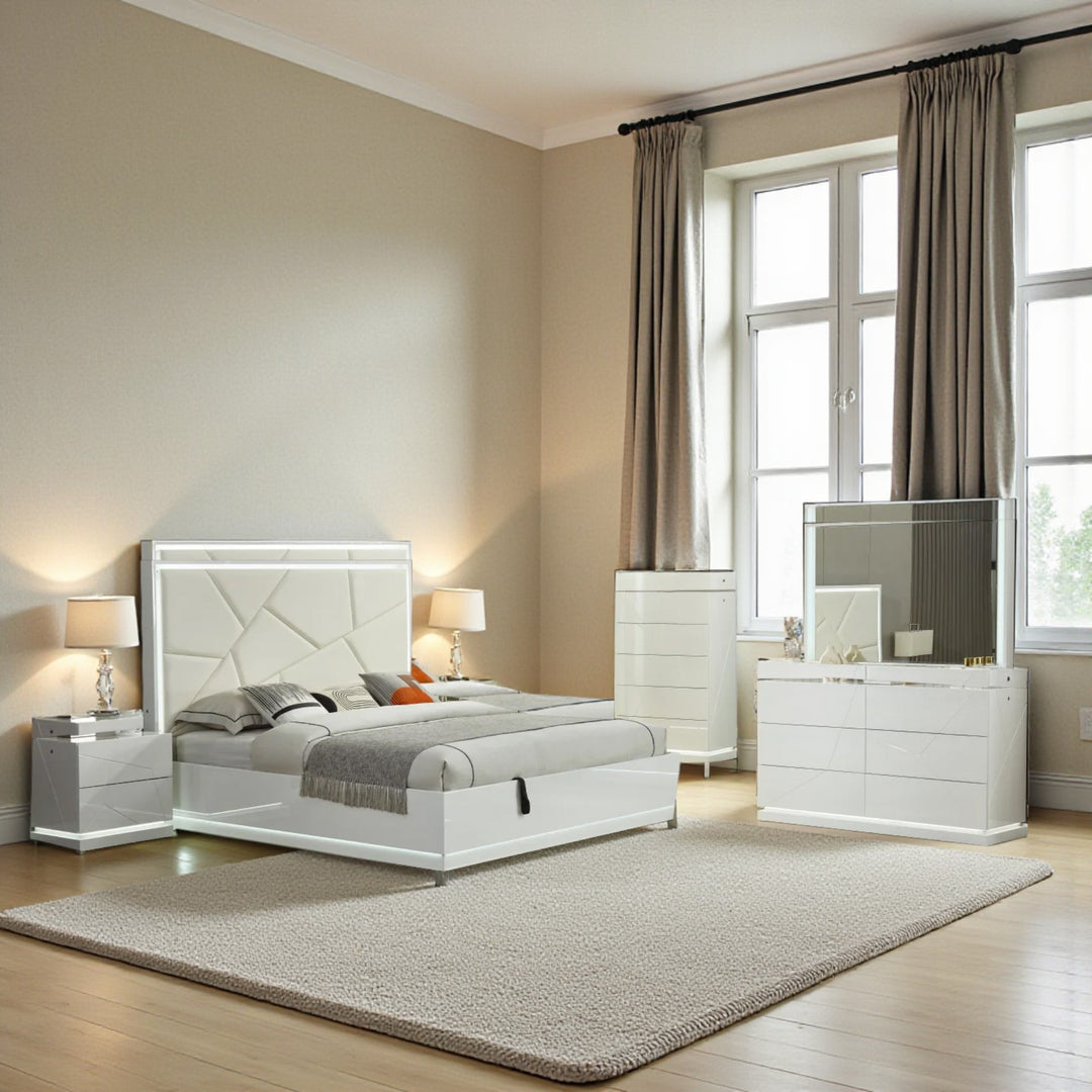 Amy 8-Piece Bedroom Set - White | Modern, Sleek, Durable & Storage Solution