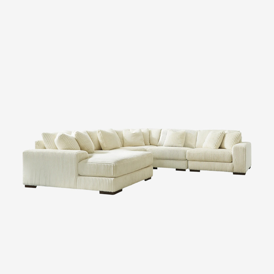 21104S6 Lindyn 5-Piece LAF Sectional Sofa in Fabric Upholstery - Ivory | Signature Design by Ashley