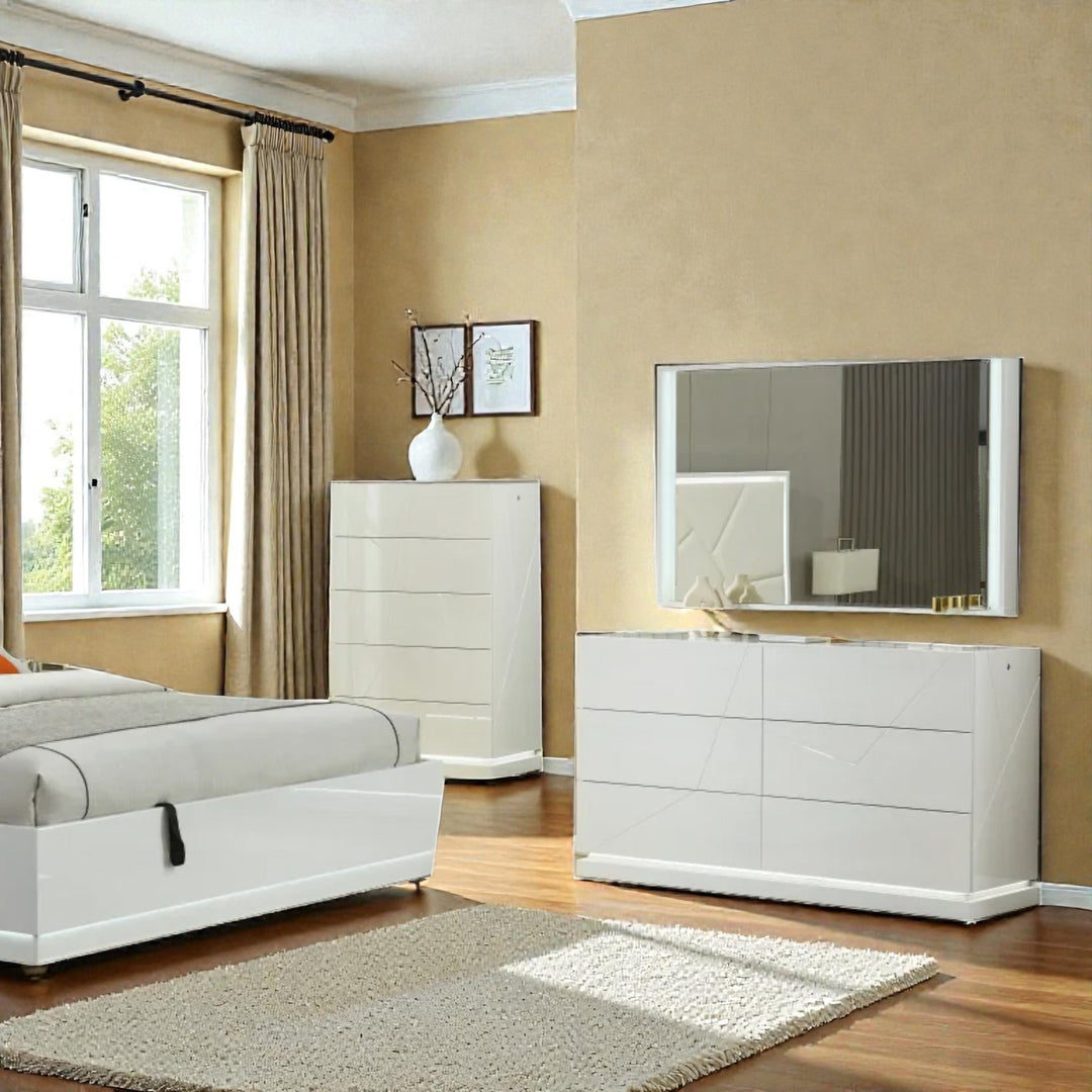 Amy 8-Piece Bedroom Set - White | Modern, Sleek, Durable & Storage Solution