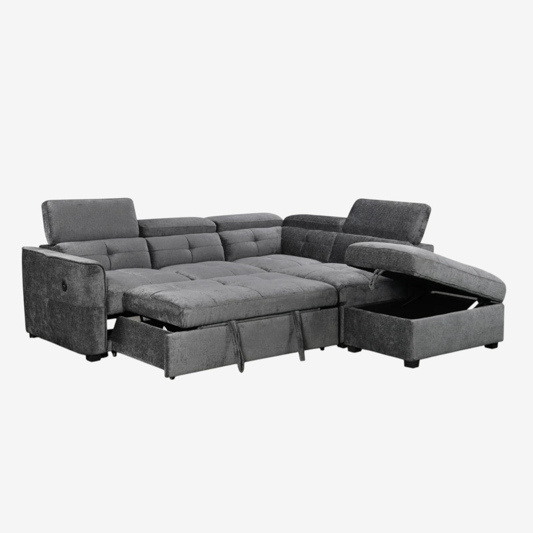 Vision Fabric Upholstered Sectional Sofa Bed With Storage Ottoman - Grey | Available