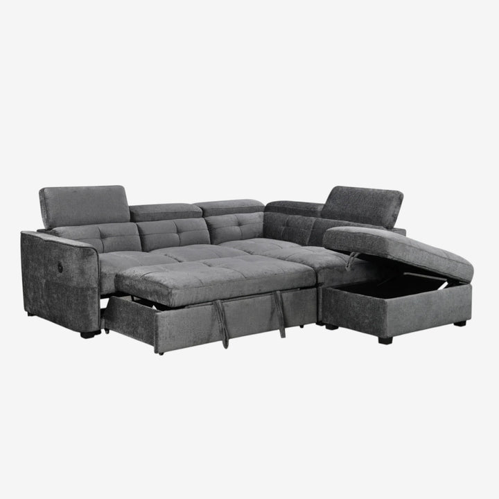Vision Fabric Upholstered Sectional Sofa Bed With Storage Ottoman - Grey | Available