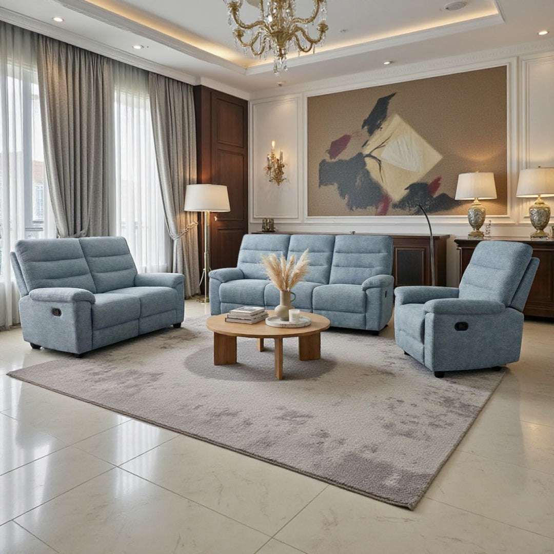 Marlowe 3-Piece Manual Recliner Set In Fabric Upholstery - Grey