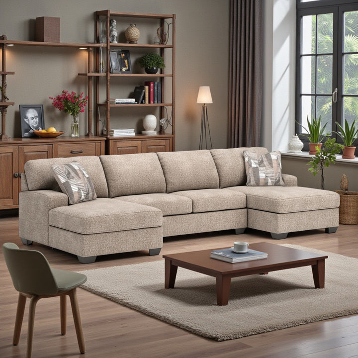48404S3 Newellen 3-Piece Fabric Sectional Sofa With Dual Chaise - Hemp | Signature Design By Ashley