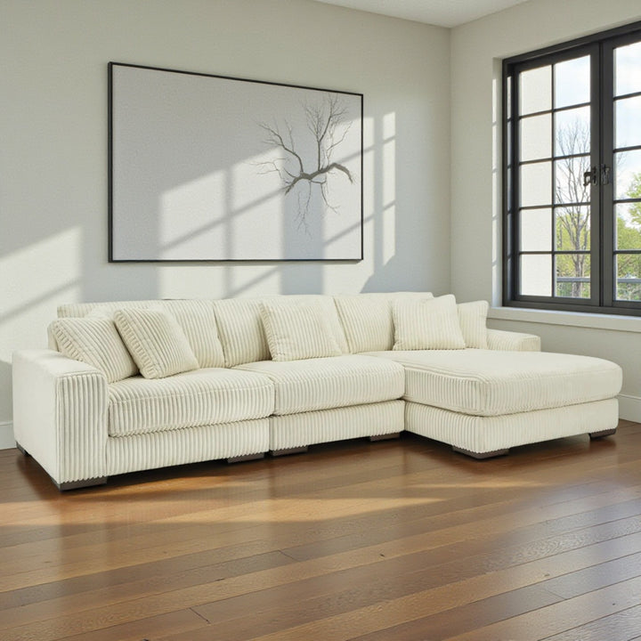 21104S12 Lindyn 3-Piece RAF Sectional Sofa in Fabric Upholstery - Ivory | Signature Design by Ashley