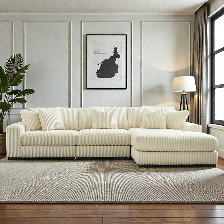 21104S12 Lindyn 3-Piece RAF Sectional Sofa in Fabric Upholstery - Ivory | Signature Design by Ashley