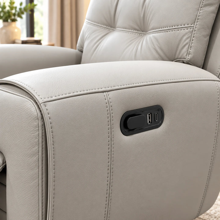 Nolan Taupe Power Recliner Chair In Aire-Leather Upholestery