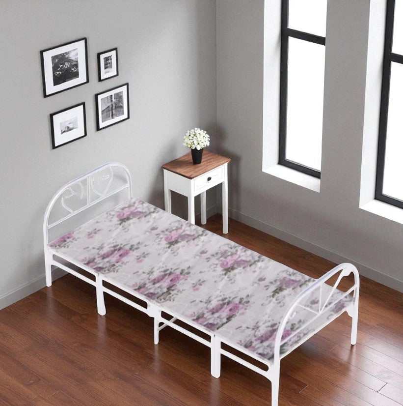 Evan Foldable Metallic Platform Bed Frame (Single Size) - White | In-Store Purchase Only