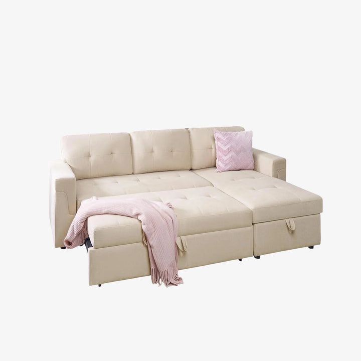 Trenton Sectional Sofa Bed With Reversible Storage Chaise & USB Charging Ports - Beige