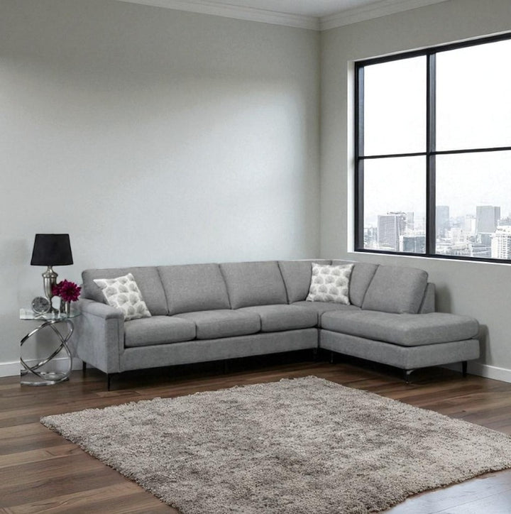 Monarch Fabric Upholstered Sectional Sofa With RHF Corner Chaise - Grey