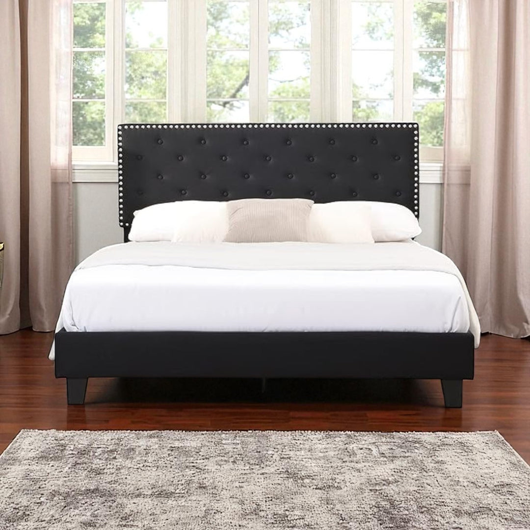 Renza Velvet Upholstered Platform Bed Frame With Adjustable Headboard - Black