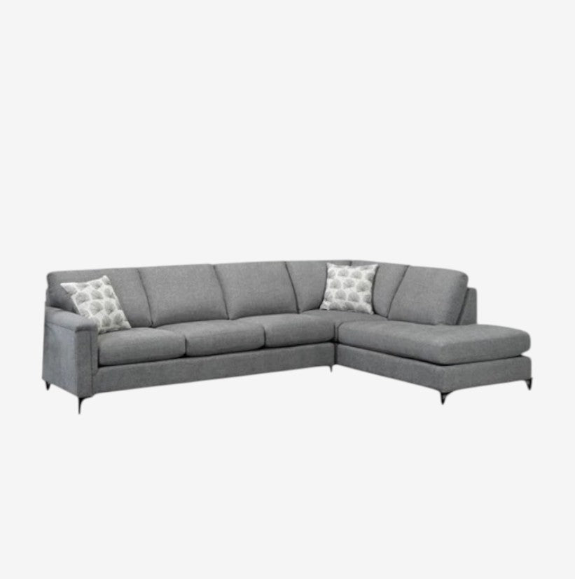 Monarch Fabric Upholstered Sectional Sofa With RHF Corner Chaise - Grey