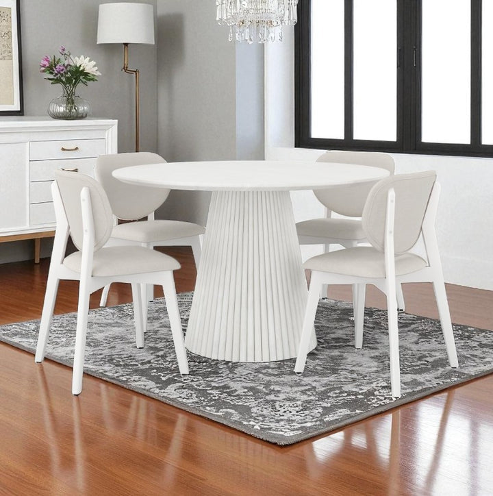 Addison Wooden Dining Table Set For 4 With Fabric Upholstered Chairs - White Wash