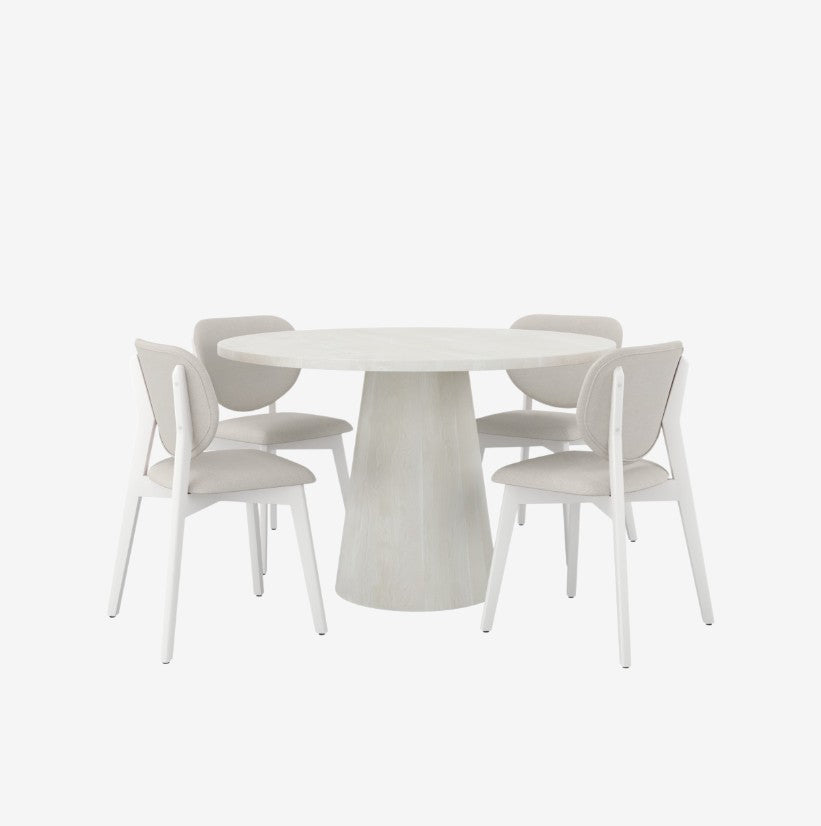 Addison Wooden Dining Table Set For 4 With Fabric Upholstered Chairs - White Vigo
