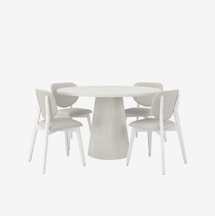 Addison Wooden Dining Table Set For 4 With Fabric Upholstered Chairs - White Vigo