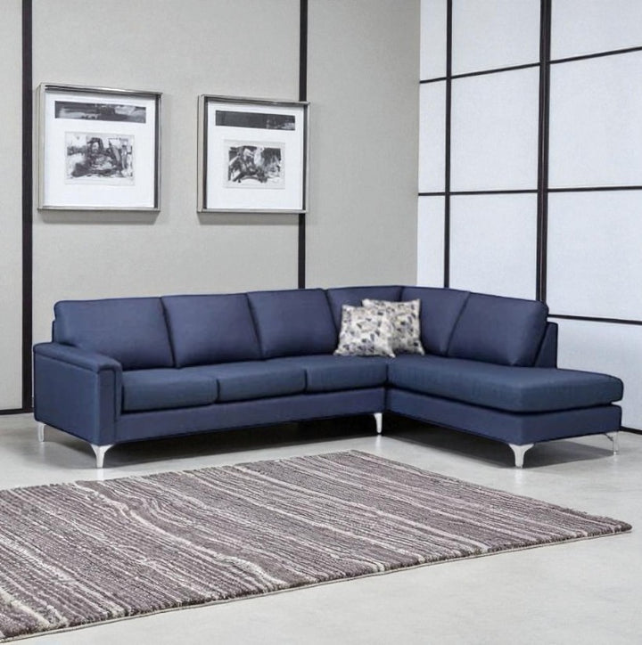 Monarch Fabric Upholstered Sectional Sofa With RHF Corner Chaise - Blue