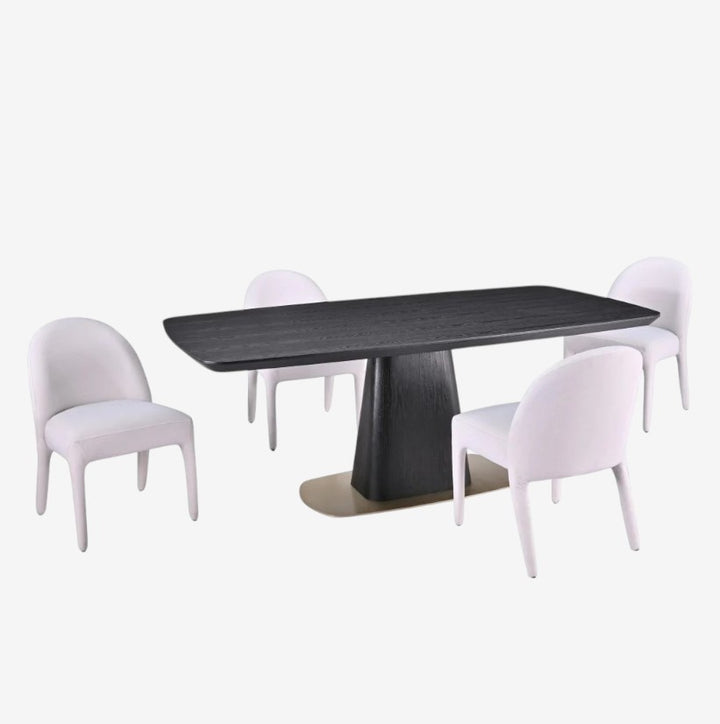 Breeze Dining Table Set For 4 With Fabric Upholstered Chairs - Black/ Beige