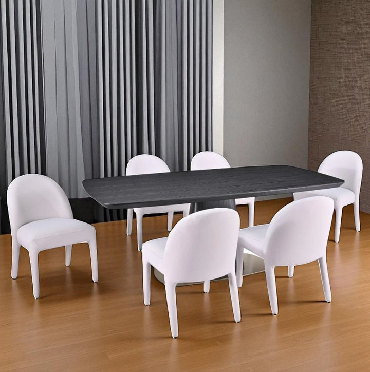 Breeze Dining Table Set For 6 With Fabric Upholstered Chairs - Black/ Beige