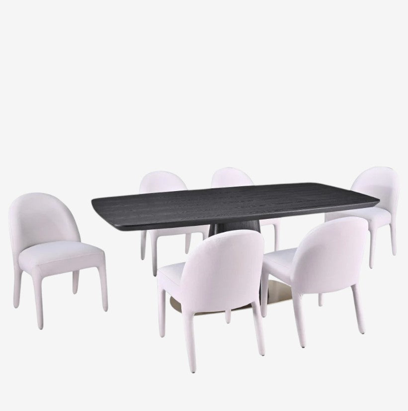 Breeze Dining Table Set For 6 With Fabric Upholstered Chairs - Black/ Beige