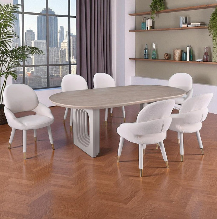 Goldstone Dining Table Set For 6 With Fabric Upholstered Chairs - Beige