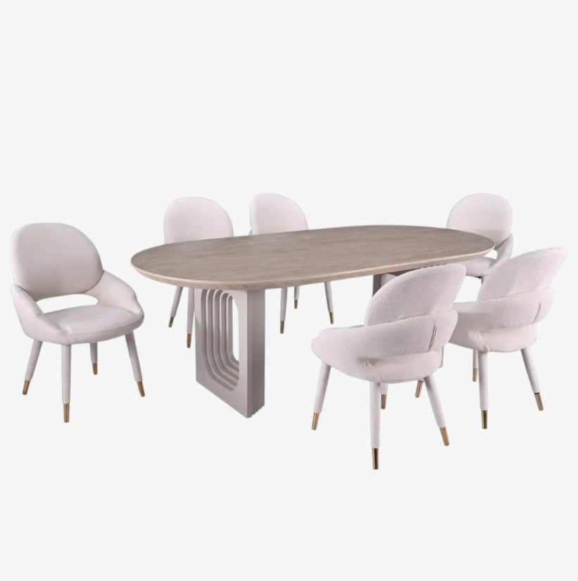 Goldstone Dining Table Set For 6 With Fabric Upholstered Chairs - Beige