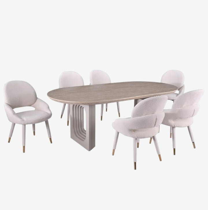 Goldstone Dining Table Set For 6 With Fabric Upholstered Chairs - Beige