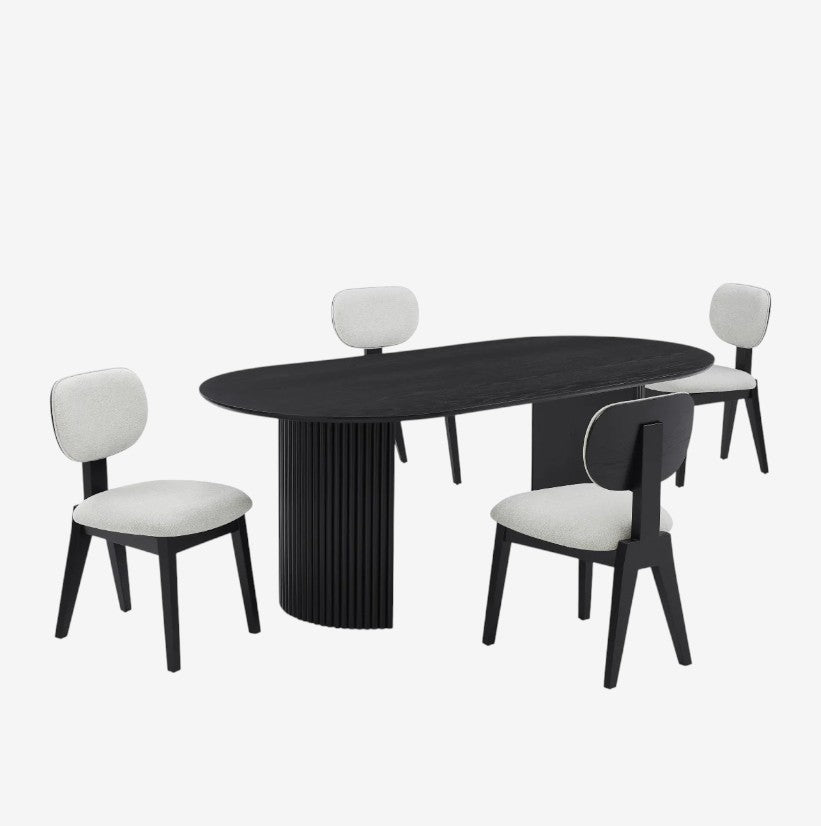 Fresco Dining Table Set For 4 With Fabric Upholstered Chairs - Black