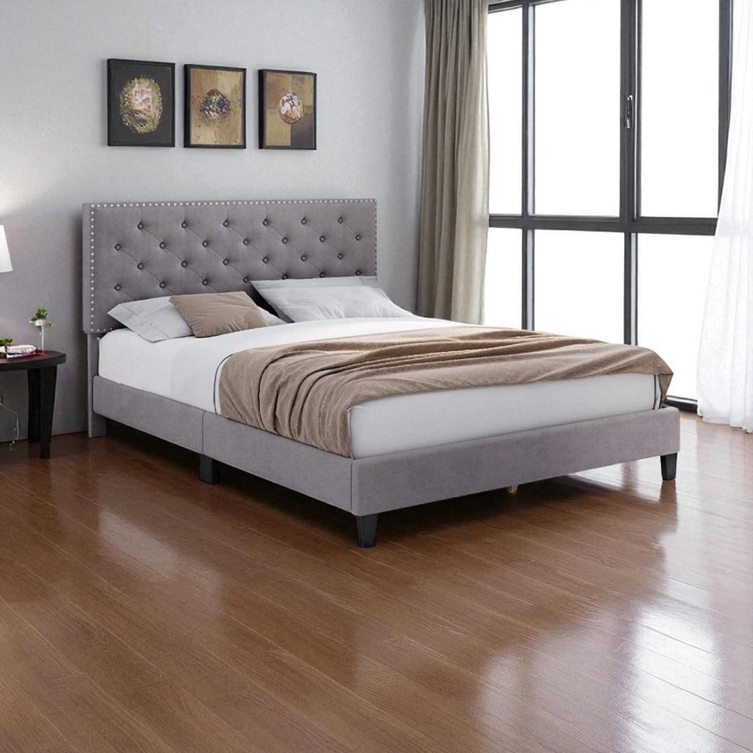 Renza Velvet Upholstered Platform Bed Frame With Adjustable Headboard - Grey