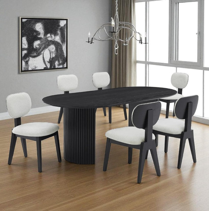 Fresco Dining Table Set For 6 With Fabric Upholstered Chairs - Black