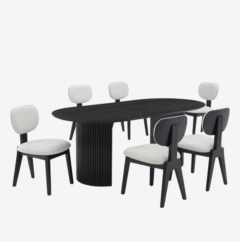 Fresco Dining Table Set For 6 With Fabric Upholstered Chairs - Black