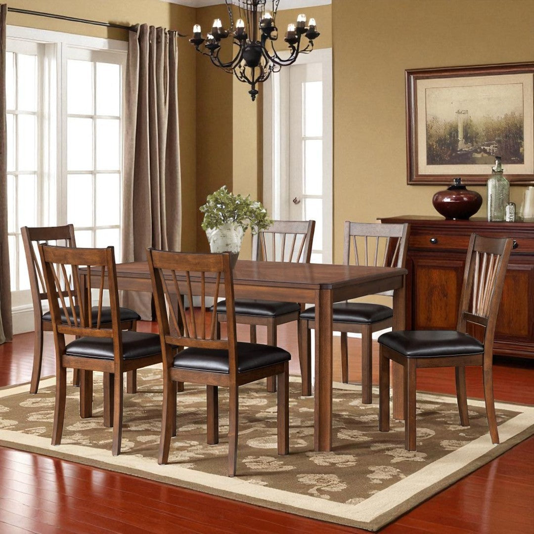 Manor Wooden Dining Table Set For 6 With PU Upholstered Chairs - Espresso