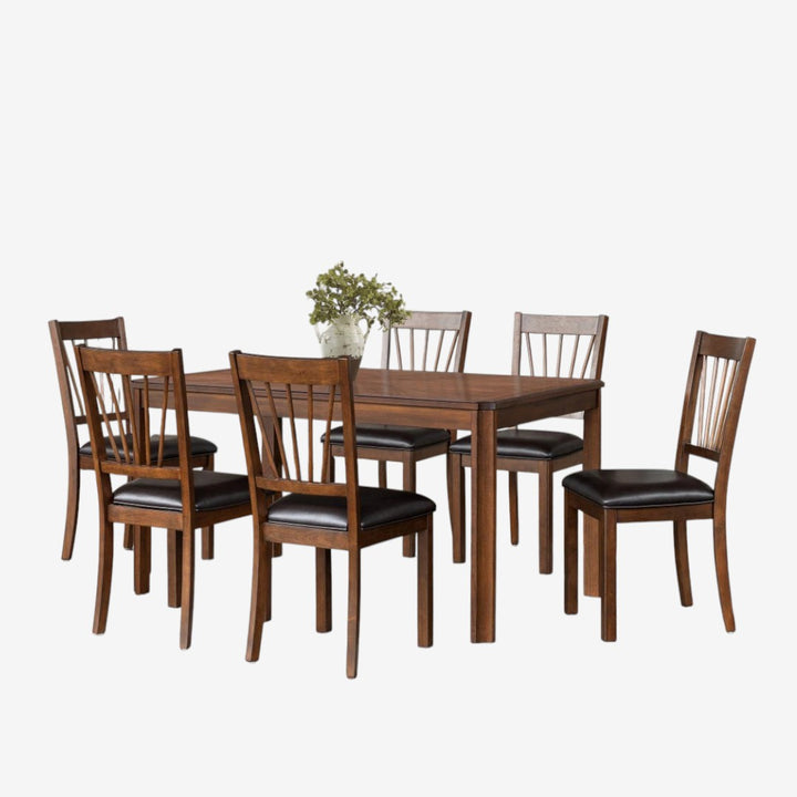 Manor Wooden Dining Table Set For 6 With PU Upholstered Chairs - Espresso