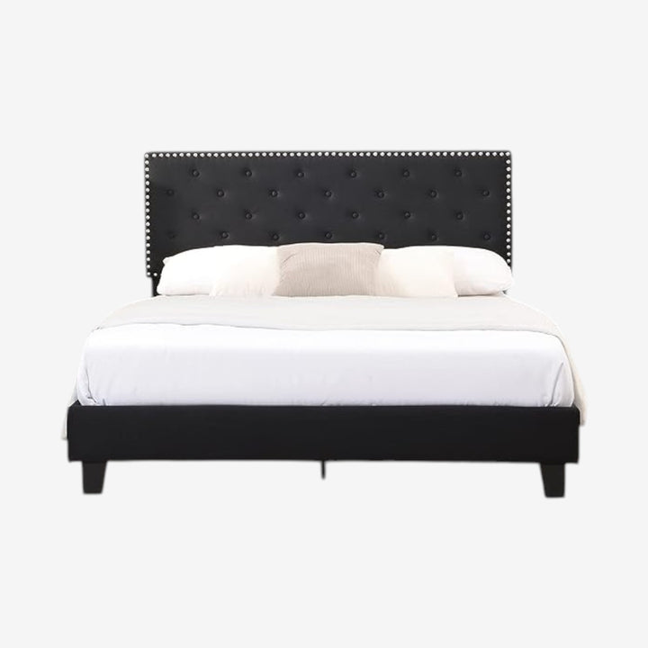 Renza Velvet Upholstered Platform Bed Frame With Adjustable Headboard - Black