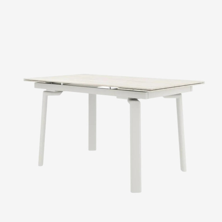 Swank Extendable Metallic Dining Table With Sintered Stone Top - Travertine/ Cream
