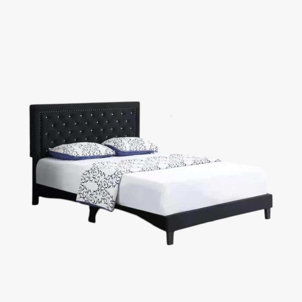 Hadley Velvet Upholstered Platform Bed Frame With Adjustable Headboard - Black