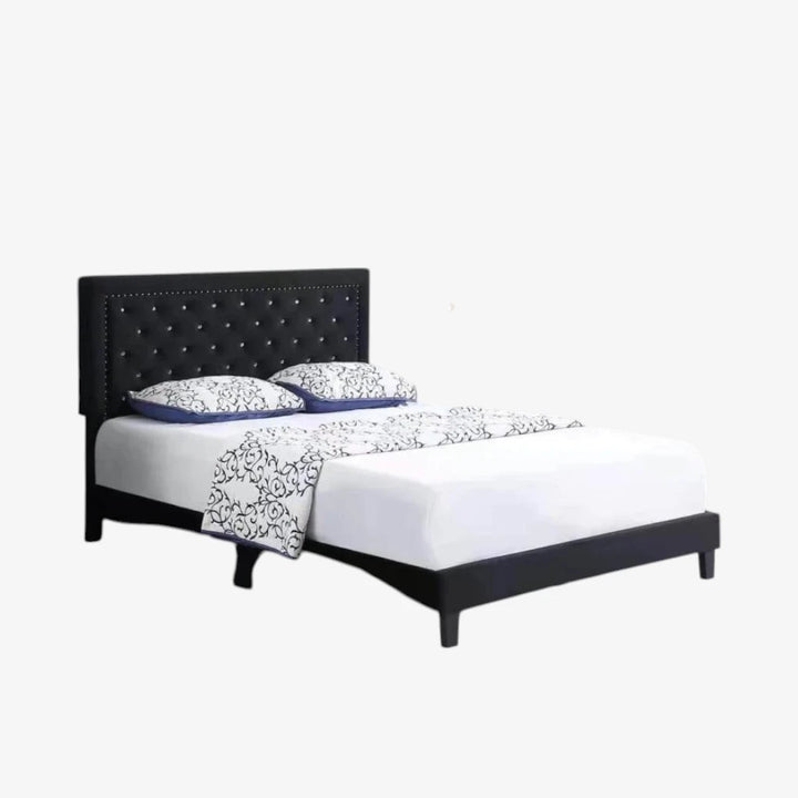 Hadley Velvet Upholstered Platform Bed Frame With Adjustable Headboard - Black